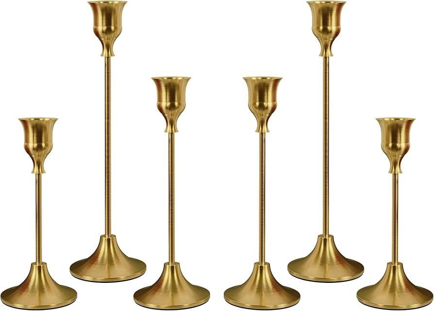 Set of 6 Brass Gold Candle Holders for Taper, Vintage Candlestick Holder Decorative Metal Candle ... | Amazon (US)