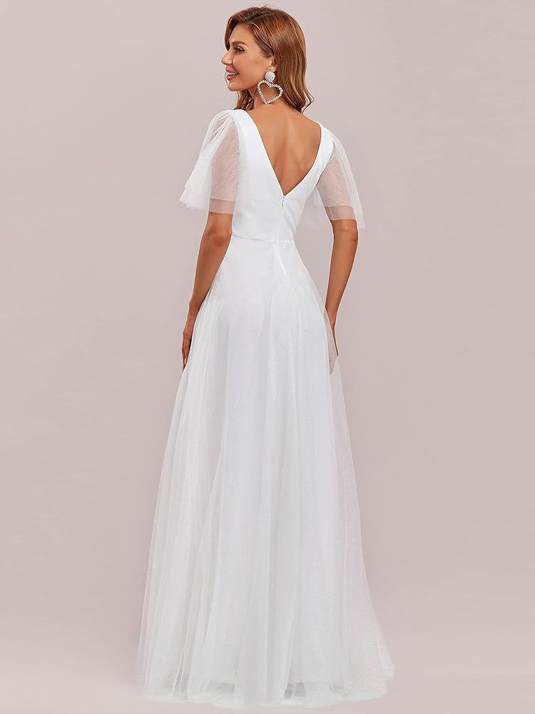 Ever-Pretty Women's Illusion Short Sleeve Summer Tulle Bridesmaid Dresses for Wedding 0278 | Amazon (US)