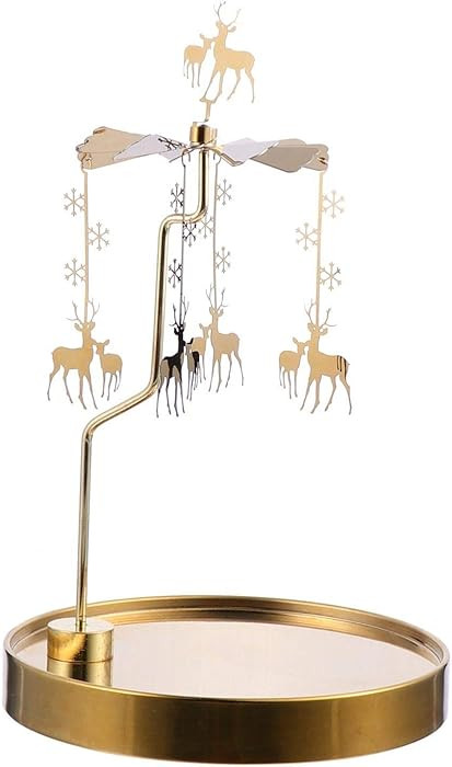 Rotating Candle Holder Reindeer Snowflakes Christmas Carousel Spinning Candlestick Tealight Holde... | Amazon (US)