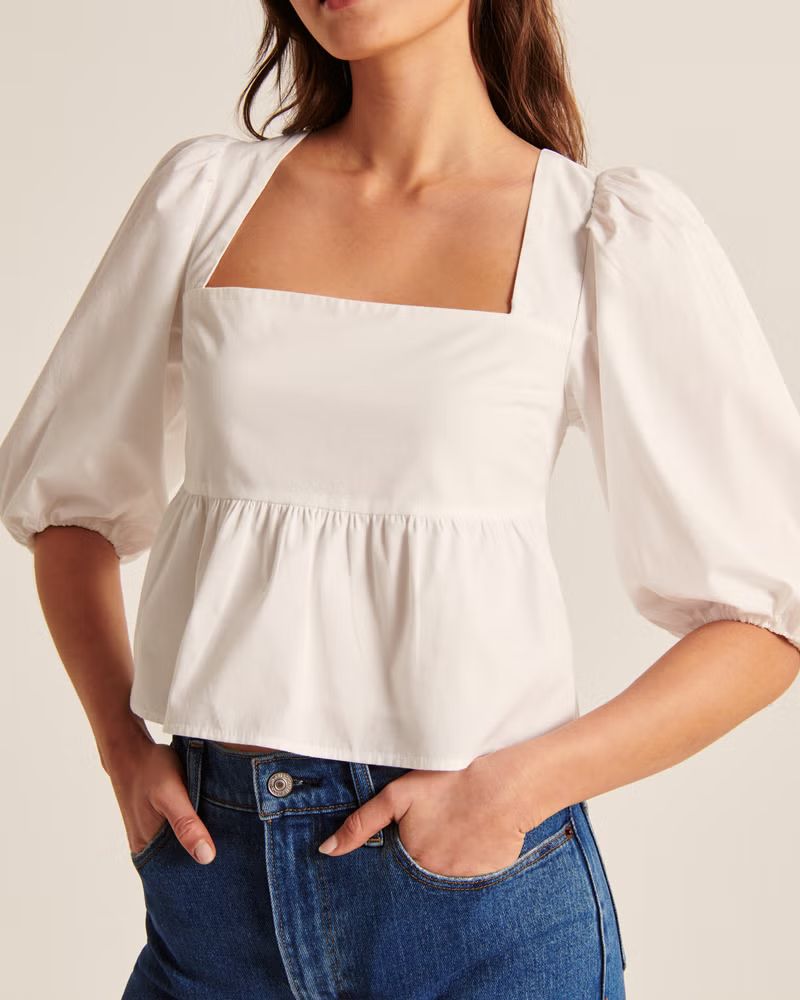 Puff Sleeve Poplin Squareneck Top | Abercrombie & Fitch (US)