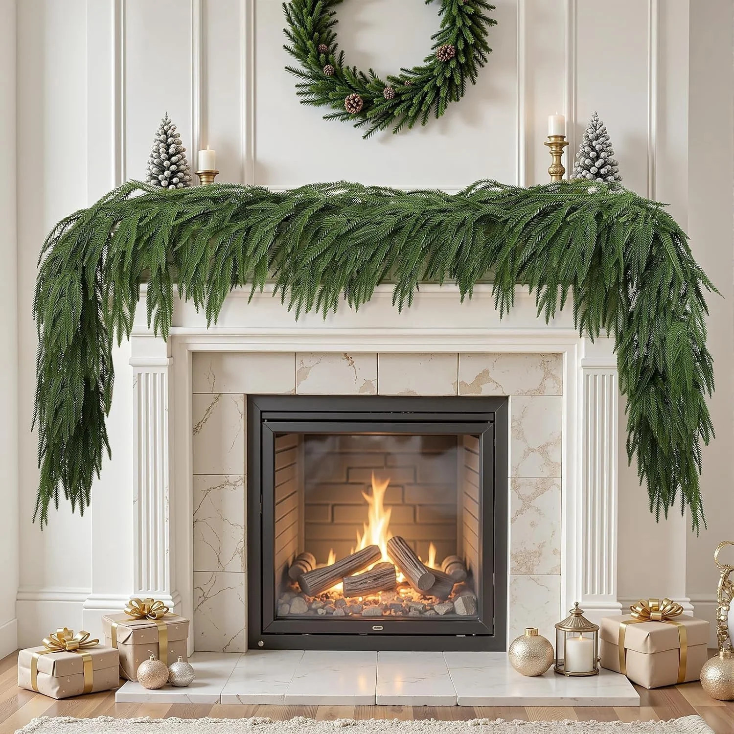 Lolsea 9FT Real Touch PE Christmas Garland, Artificial Norfolk Pine Garland for Mantel, Stair Railing, Christmas Tree, Xmas Decoration for Indoor & Outdoor, Green - Walmart.com | Walmart (US)
