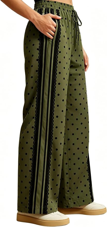 Yeokou Women's Wide Leg Pants Polka Dot Lace Striped High Waisted Casual Track Pants with Pockets... | Amazon (US)