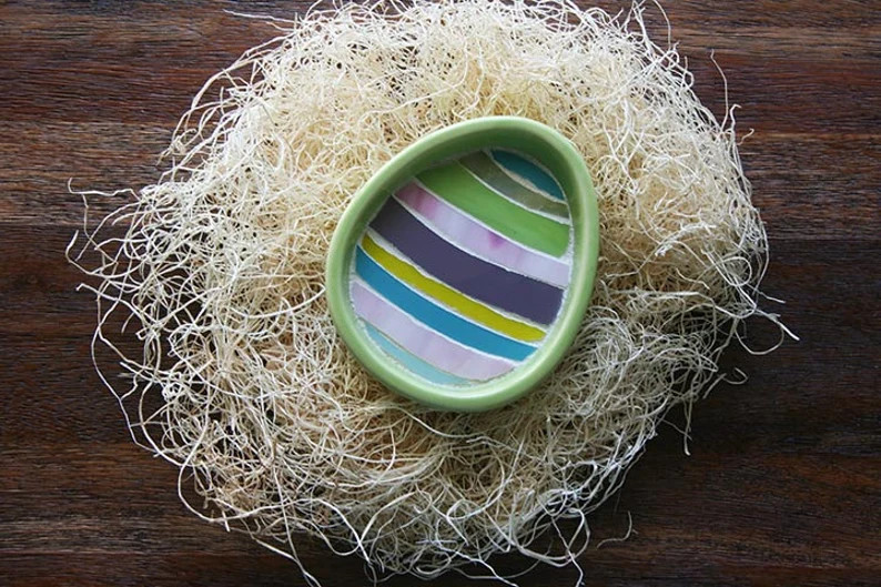 Green Easter Egg Ramekin Easter Candy Dish Spring Decorative Object Stained Glass Mosaic Striped ... | Etsy (US)