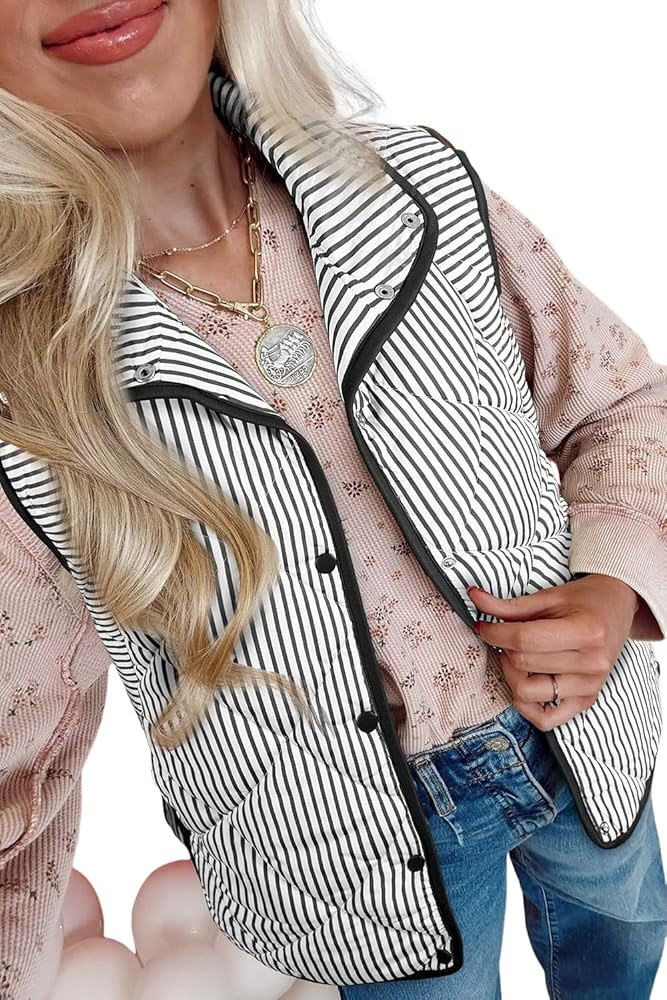 KevaMolly Womens Winter Vest Sleeveless Snap Button Scalloped Hem Collared Winter Vest Collar Cas... | Amazon (US)