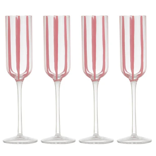 Set of 4 Stripe 180ml Champagne Glasses Colour: Pink | Temple & Webster AU