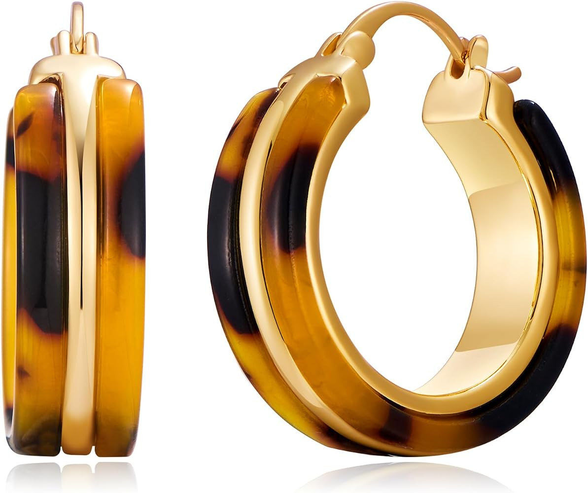 14K Gold Plated Chunky Hoop Earrings for Women Vintage Leopard Print Hoops Large Round Hoop Earri... | Amazon (US)