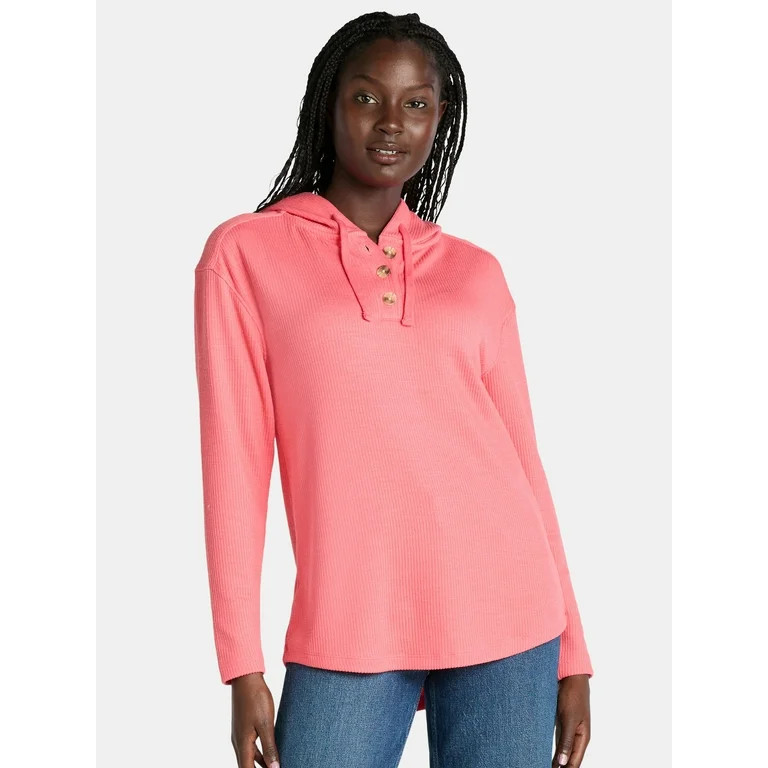 Time and Tru Women's Ribbed Tunic Hoodie, Sizes S-XXXL | Walmart (US)