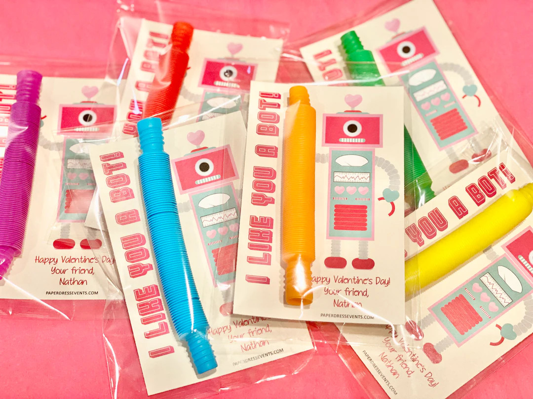 Set of 12 I Like You a Bot Valentine Pop Tube Valentine Toddler Kids - Etsy | Etsy (US)