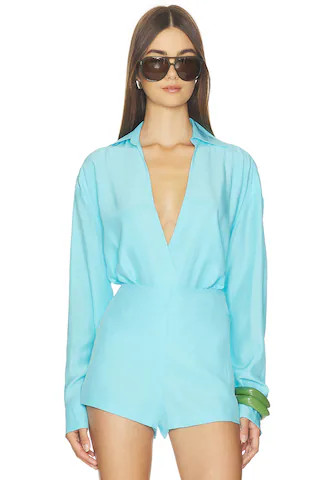 Valen Silk Bodysuit in Aqua | Revolve Clothing (Global)