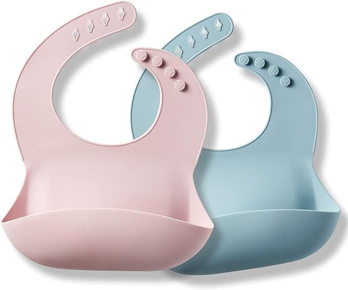 Justbeen Silicone Baby Bibs Set of 2 BPA Free Waterproof Soft Adjustable Bib Easily clean with Fo... | Amazon (US)
