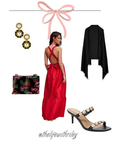 Summer wedding guest dress 

This red open back maxi dress is stunning 

A wrap is perfect for those chilly evenings especially if the cocktail hour might be outside 

A fun sequin bag is a great touch to add some sparkle 

#LTKFind #LTKSeasonal #LTKstyletip