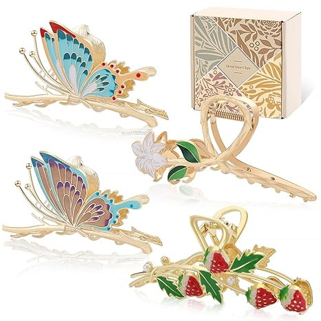 4 Pack Hair Clips, Flower Metal Hair Claw Clips, Butterfly Hair Clips for Thick Long Hair, Cute S... | Amazon (US)