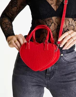 Monki croc heart cross-body bag in red | ASOS (Global)