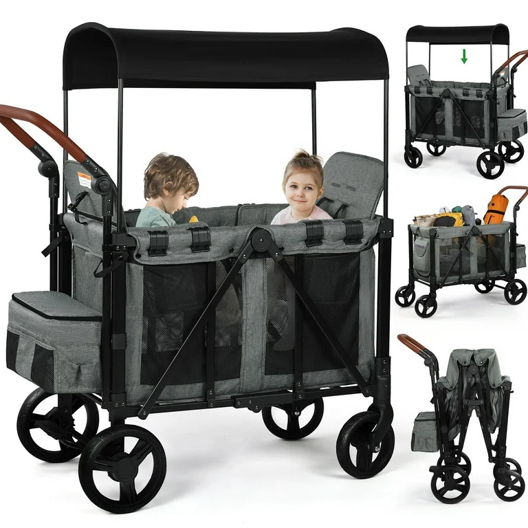 Vomeast Wagon Stroller for 2 Kids, 3-in-1 Wagon Stroller with Canopy, 5-Point Harness, Adjustable... | Walmart (US)