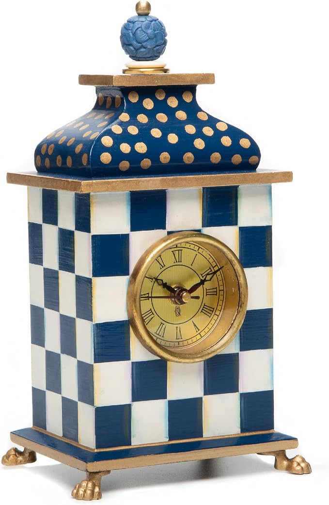 MACKENZIE-CHILDS Desk Clock, Decorative Wood Clock for Kitchen and Living Room, Blue-and-White Ro... | Amazon (US)