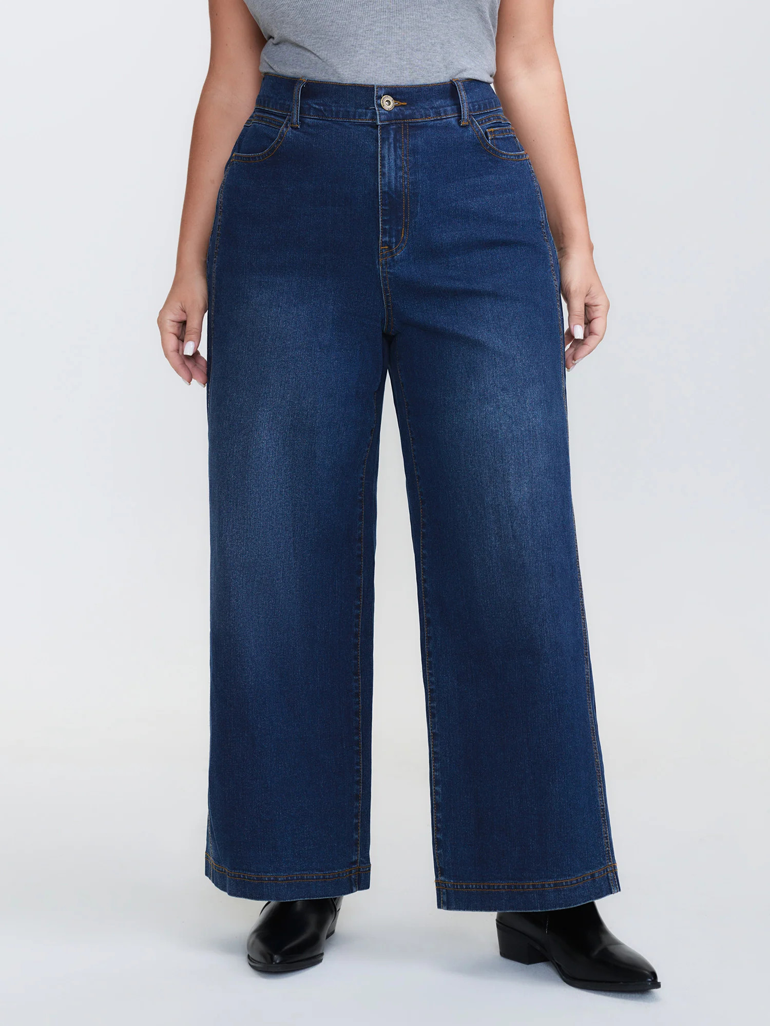 Stretchy Waistband Wide-Leg Jeans | Bloomchic