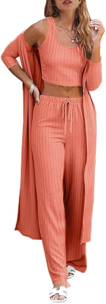 Fessceruna Womens 3 Piece Lounge Pajamas Sets Cute Vacation Matching Set | Amazon (US)