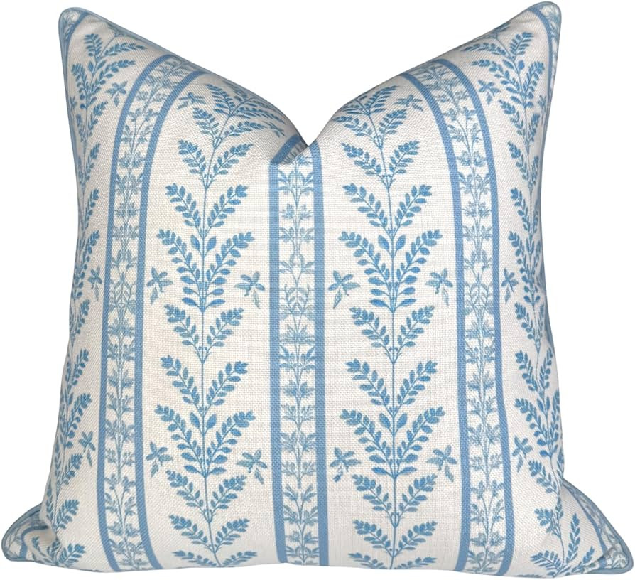 “The Louis” Blue Floral Block Print Pillow Cover – Decorative Throw Pillow Cover with Off-W... | Amazon (US)