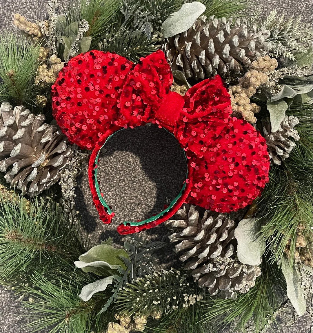 Red velvet sequinned Minnie Ears | Etsy (US)