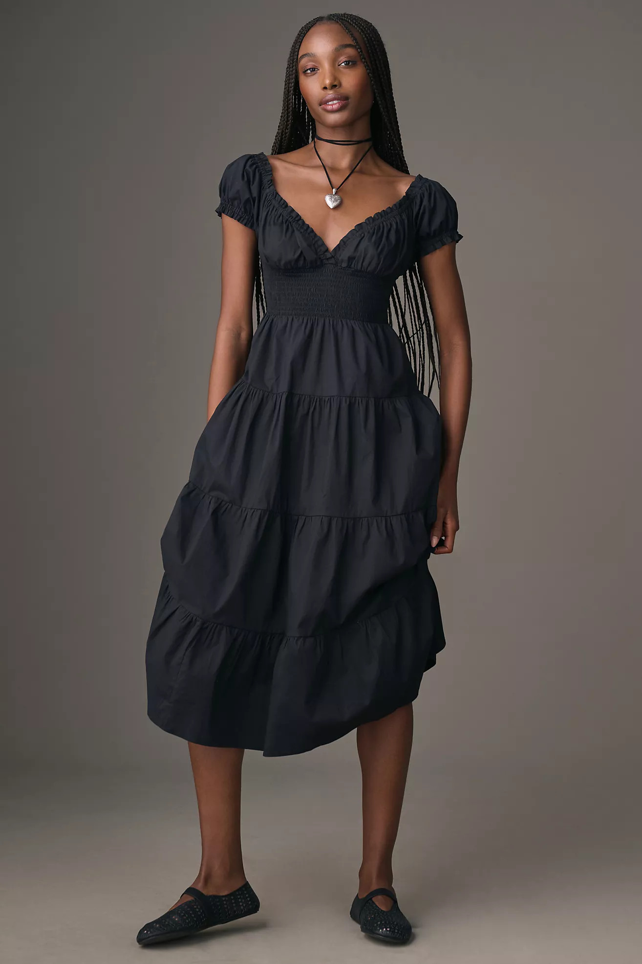 We Wore What Puff-Sleeve Smocked Midi Dress | Anthropologie (US)