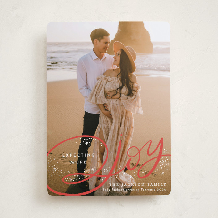 "Expecting More Joy" - Customizable Holiday Birth Announcements in Red by Alethea and Ruth. | Minted