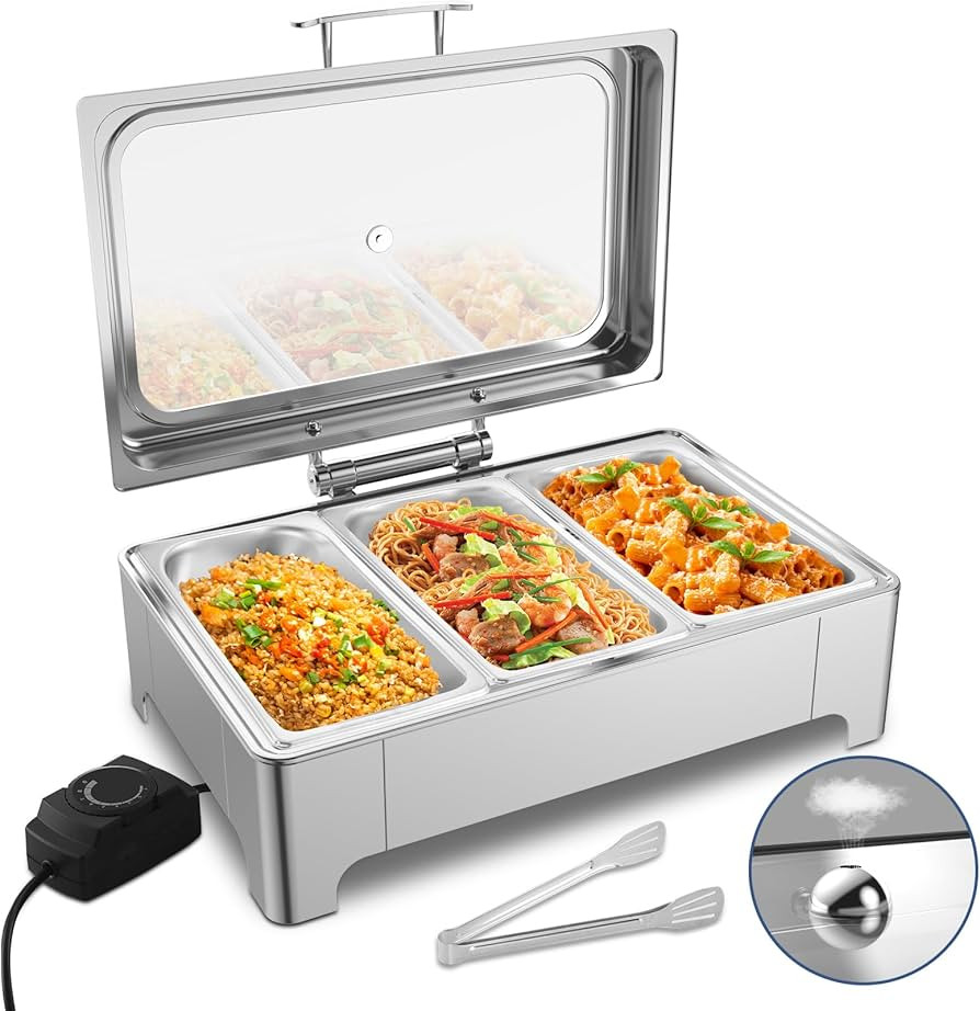 Electric Chafing Dish, 3 x 3QT Size Electrica Food Warmer Roll Top Buffet Set with Air Vent, 400W... | Amazon (US)