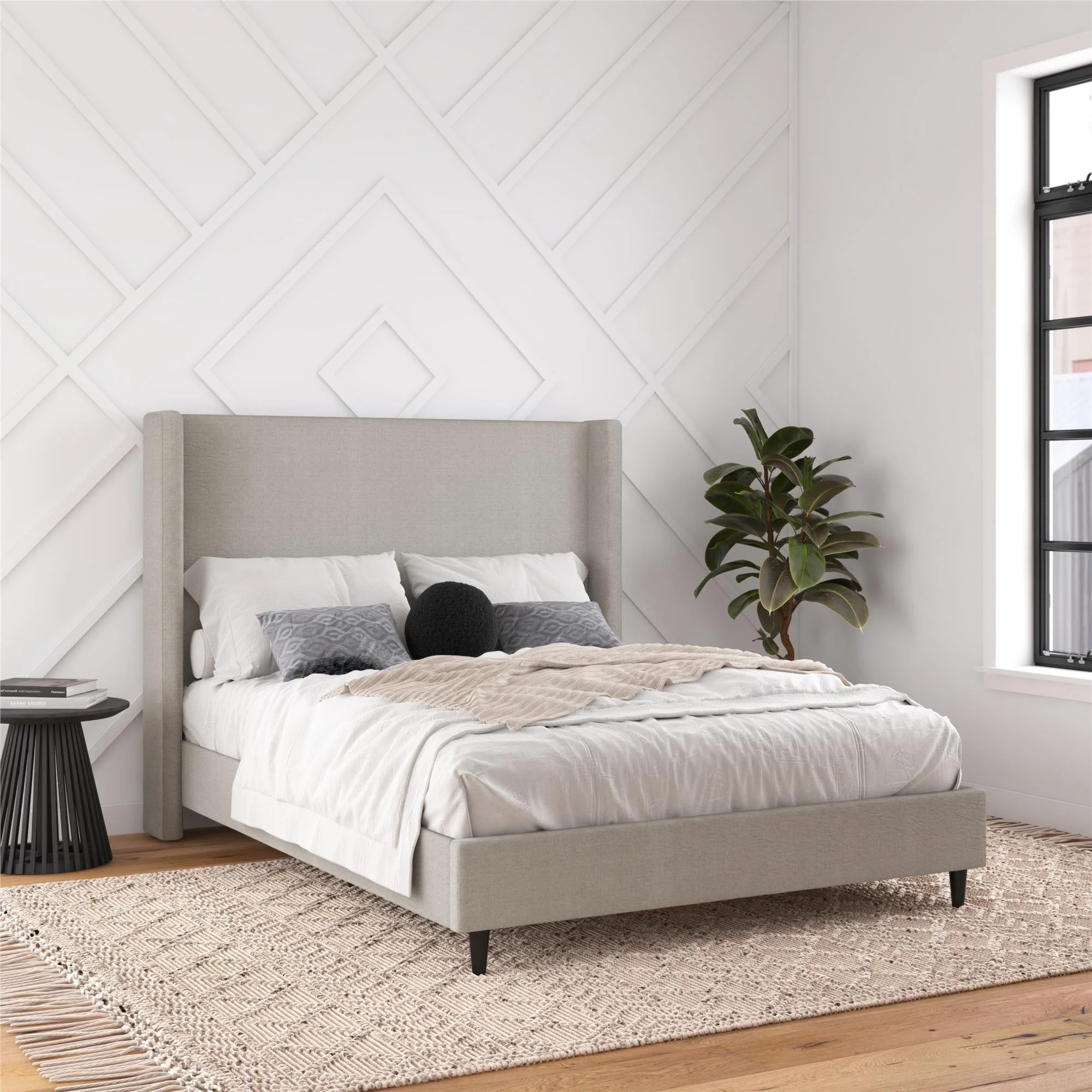 DHP Eveline Upholstered Platform Bed Frame with High Wingback Headboard, Queen, Textured Gray Can... | Walmart (US)