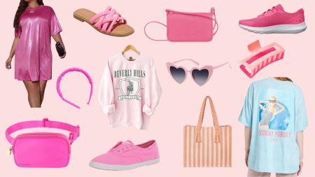 Think pink! Check out these pink, Barbie inspired looks for the season! This post has all the accessories, so make sure you scroll up to the post with all the outfit ideas, too! From beach bags, to pink Fanny packs, sandals, claw clips & pink tennis shoes, there’s something for every Barbie girl!💕✨ Barbie core 

#LTKxPrimeDay #LTKunder50 #LTKcurves