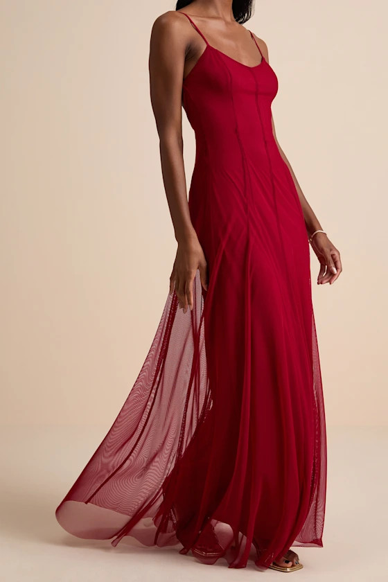 Atori Wine Red Mesh Sleeveless Maxi Dress | Lulus