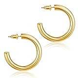 Gold Hoop Earrings With 925 Sterling Silver Post Earrings, AILIFE 14K Gold Plated Hoop Earrings for  | Amazon (US)