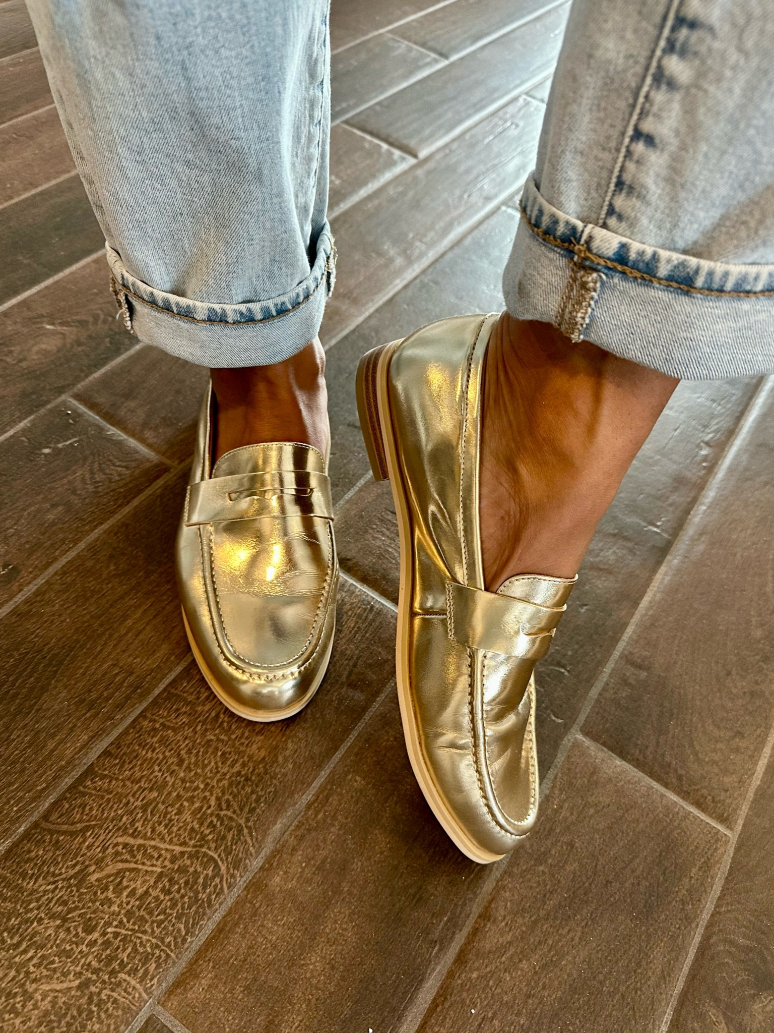 Gold loafers!!  Was $150, now $75.  Runs TTS

#LTKFindsUnder100 #LTKStyleTip