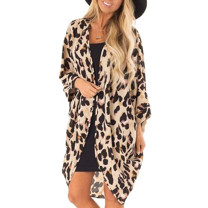 Chiffon Shawl Leopard Print Kimono Cardigan Top Cover Up Blouse Beachwear Women | Amazon (US)