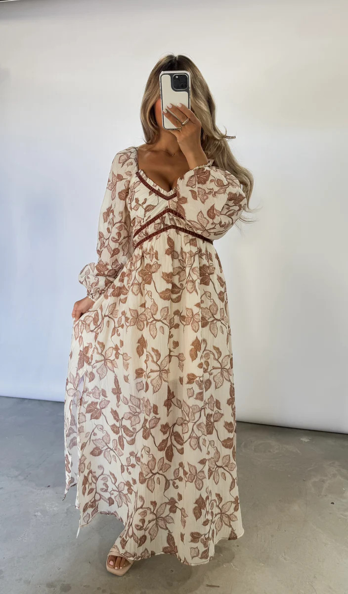 Glow With Grace Floral Velvet Trimmed Maxi Dress - Sand | CK Squared Boutique
