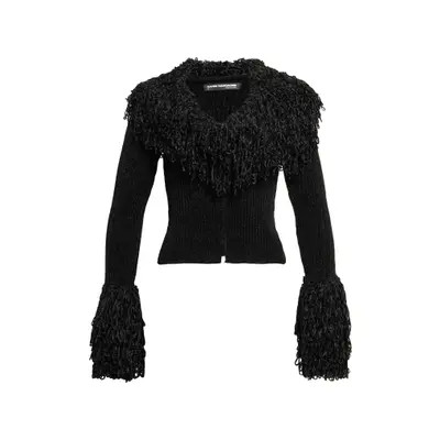 Naked Wardrobe Loop Fringe Ribbed Cardigan in Plum at Nordstrom, Size Medium | Nordstrom