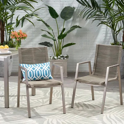 Outdoor Modern Aluminum Dining Chair With Rope Seat (Set Of 2), Silver And Taupe | Wayfair North America
