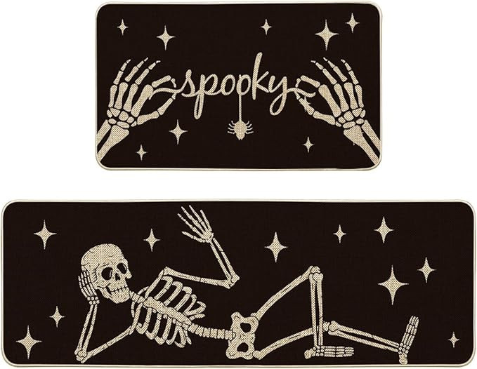 Artoid Mode Spooky Skeleton Spider Bone Black Halloween Kitchen Mats Set of 2, Black Home Decor L... | Amazon (US)