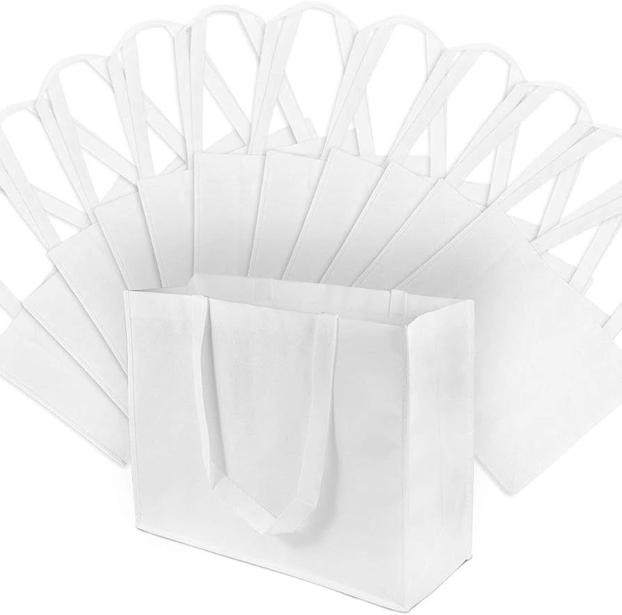 Wedding Gift Bags - 12 Pack Reusable Shopping Bags with Handles, Large White Fabric Cloth Bags fo... | Amazon (US)