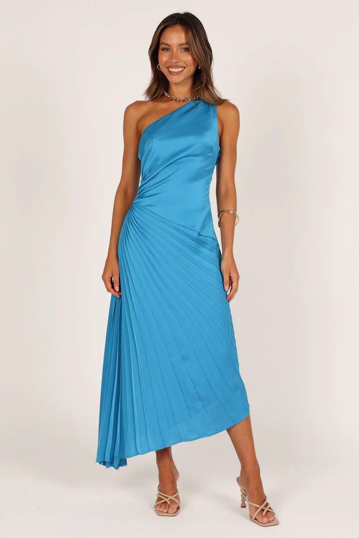 Flin Pleated One Shoulder Midi Dress - Blue | Petal & Pup (US)