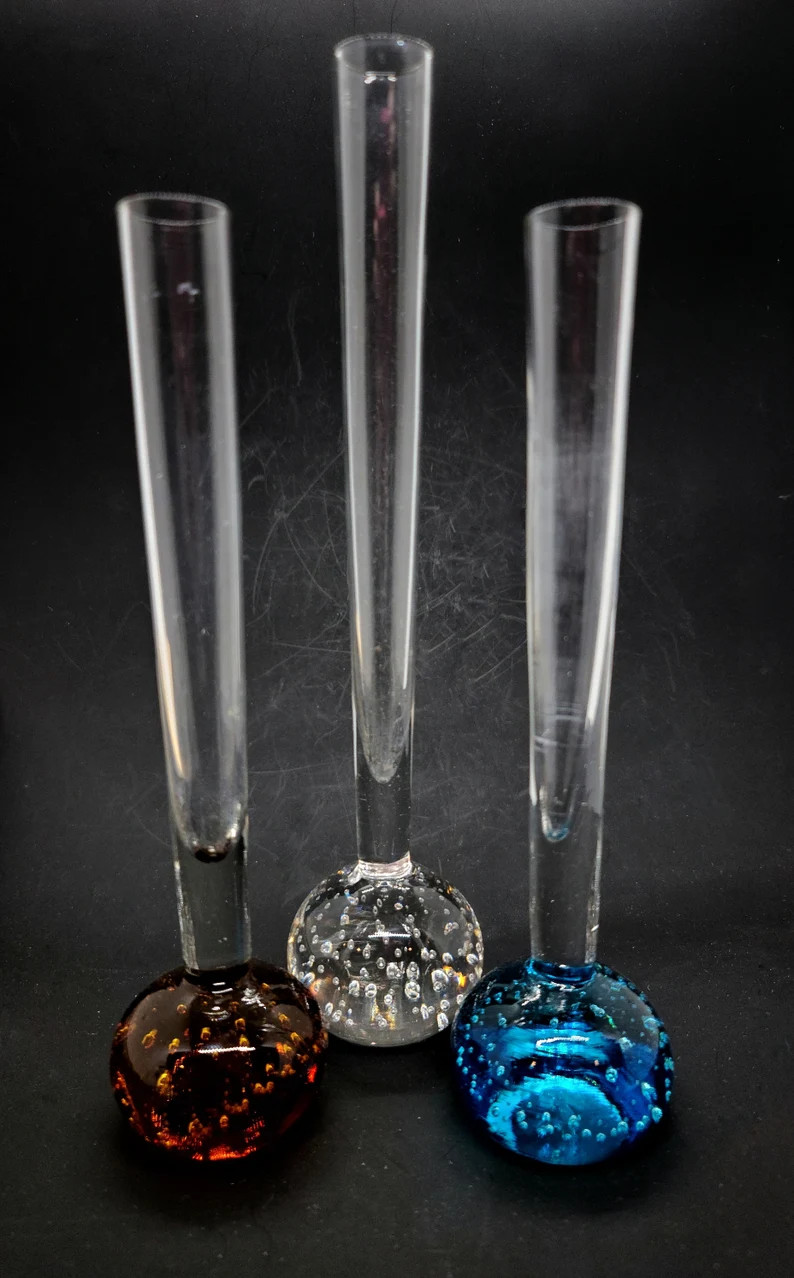 MCM Bud Vases Set of 3 Bullicante-style Controlled Bubbles and Ball Bottom - Etsy | Etsy (US)