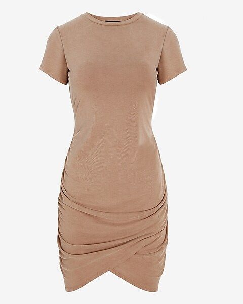 Silky Sueded Jersey Ruched T-Shirt Dress | Express