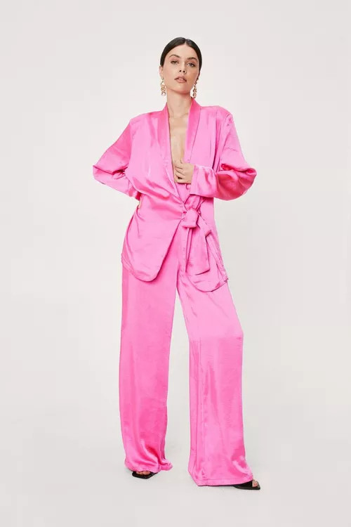 Satin Wide Leg High Waisted Trousers | Nasty Gal (US)