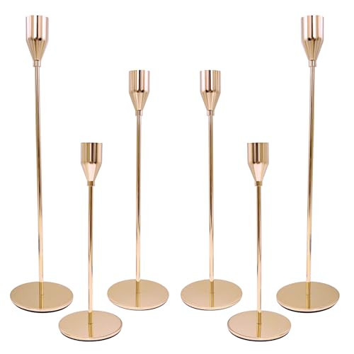 Candlestick Holders, Set of 6 Taper Pink Gold Candle Holder Decor for Date, Festival, Wedding, Party, Dinning or Anniversary, Fit 3/4" Thick Pillar Candles & Led Candles | Amazon (US)