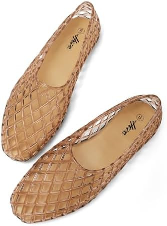 HEVA Women's Jelly Mesh Flats Breathable Clear Hollow Shoes Summer Beach Jellies Ballet Sandals | Amazon (US)