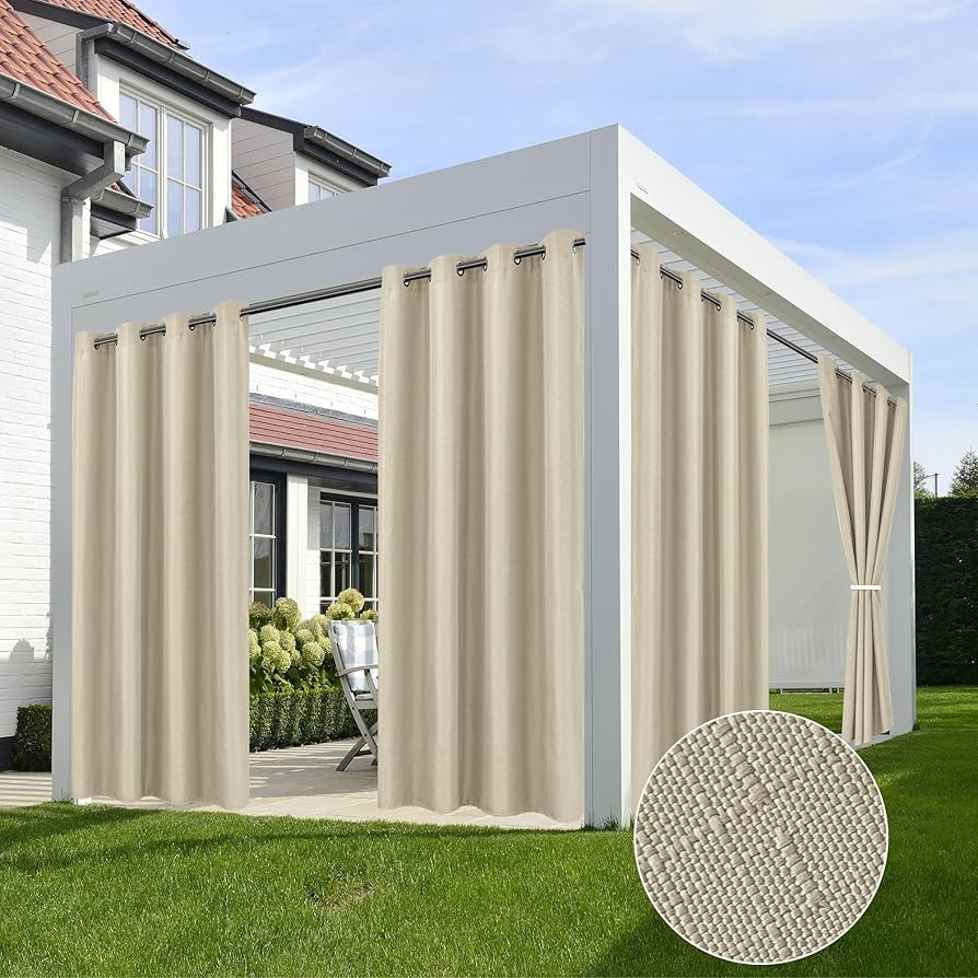 HolidayIdeas Linen Outdoor Curtains for Patio Waterproof-4 Panels Cream Outside Gazebo Curtains 5... | Amazon (US)