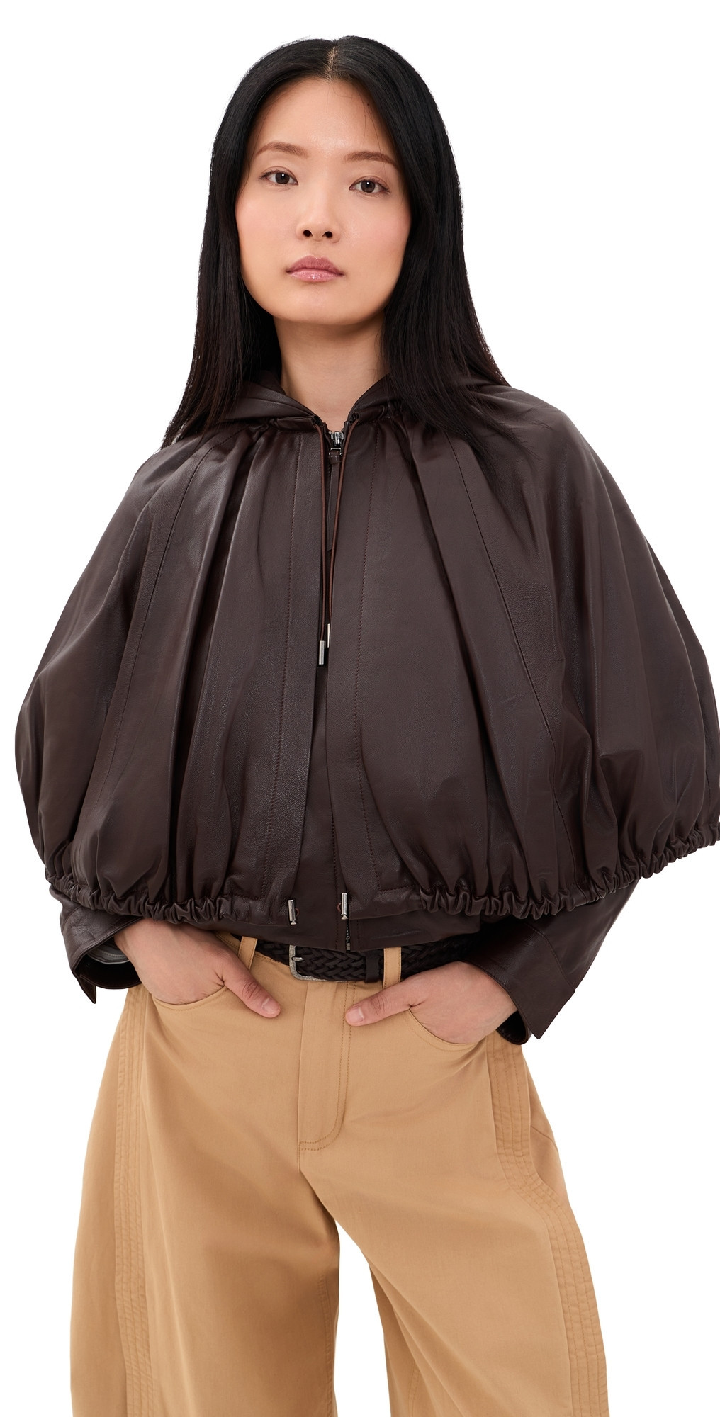 Sea Thompson Leather Cape Jacket Brown XL | Shopbop