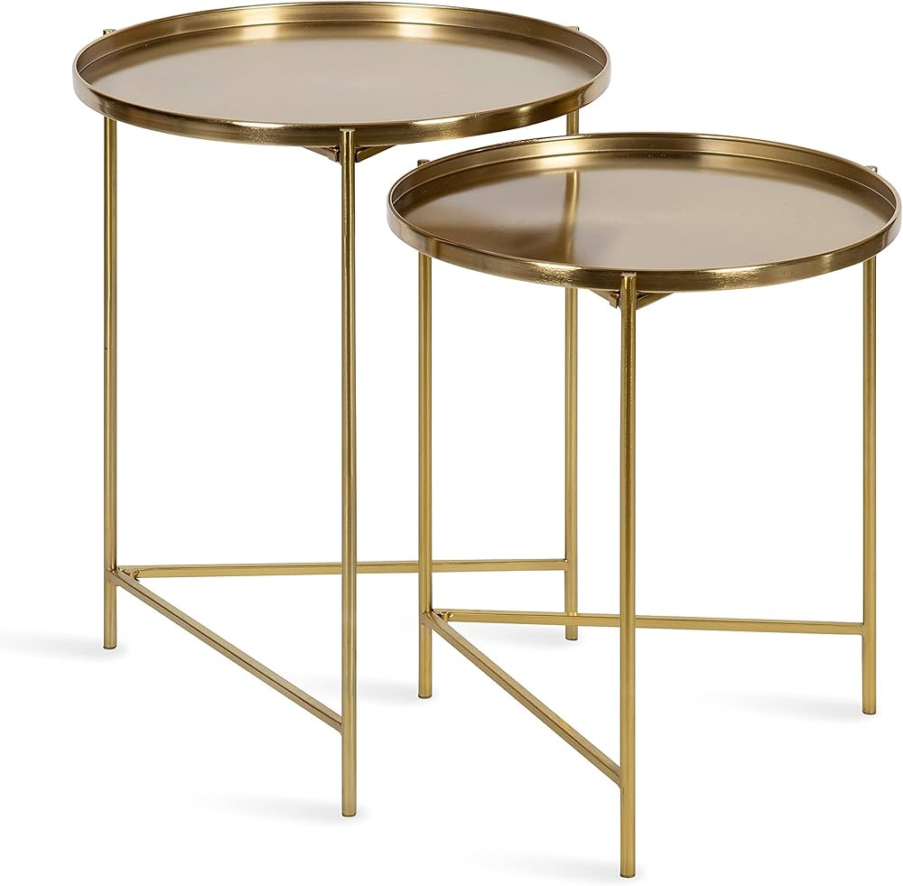 Kate and Laurel Ulani Round Metal Nesting Accent Tables, 2 Piece, Gold | Amazon (US)