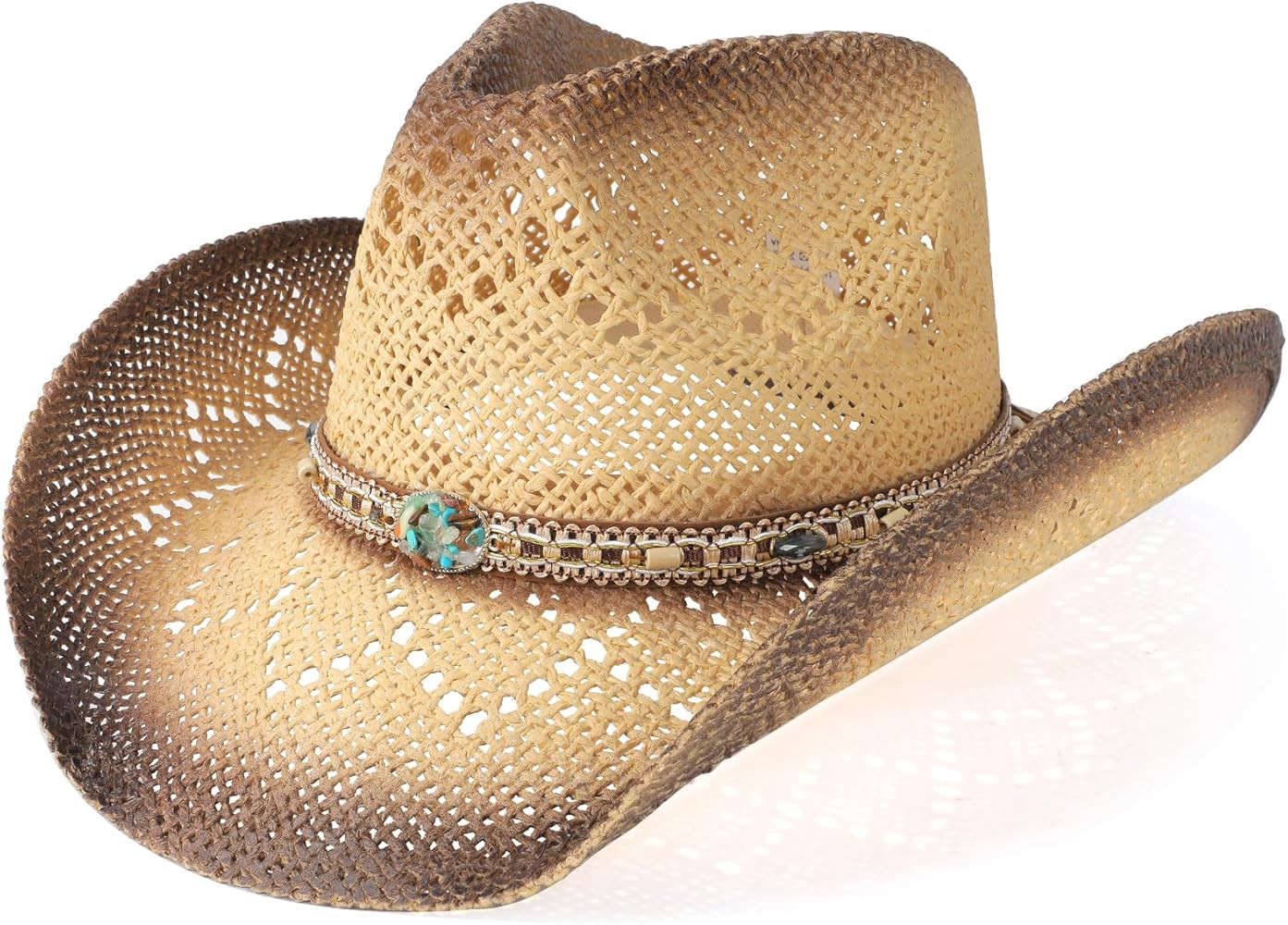 Cowboy Hat,Cowgirl Hat,Cowboy Hats for Women/Mens/Straw Wide with Shapeable Brim Western Cowboy H... | Amazon (US)