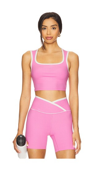 Ribbed Diana Sports Bra in Year Pink & White | Revolve Clothing (Global)
