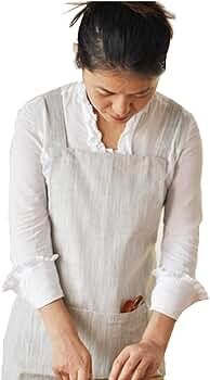 BBYBBS Linen Pinafore Japan Style Apron No Tie Two Pockets Halter Cross Bandage Aprons | Amazon (US)