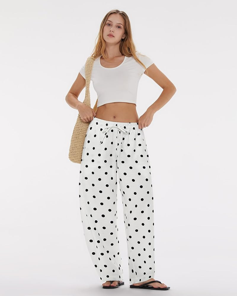 MOOSLOVER Women Linen Lightweight Barrel Pants Drawstring Comfort Casual Lounge Pants Baggy Loose... | Amazon (US)